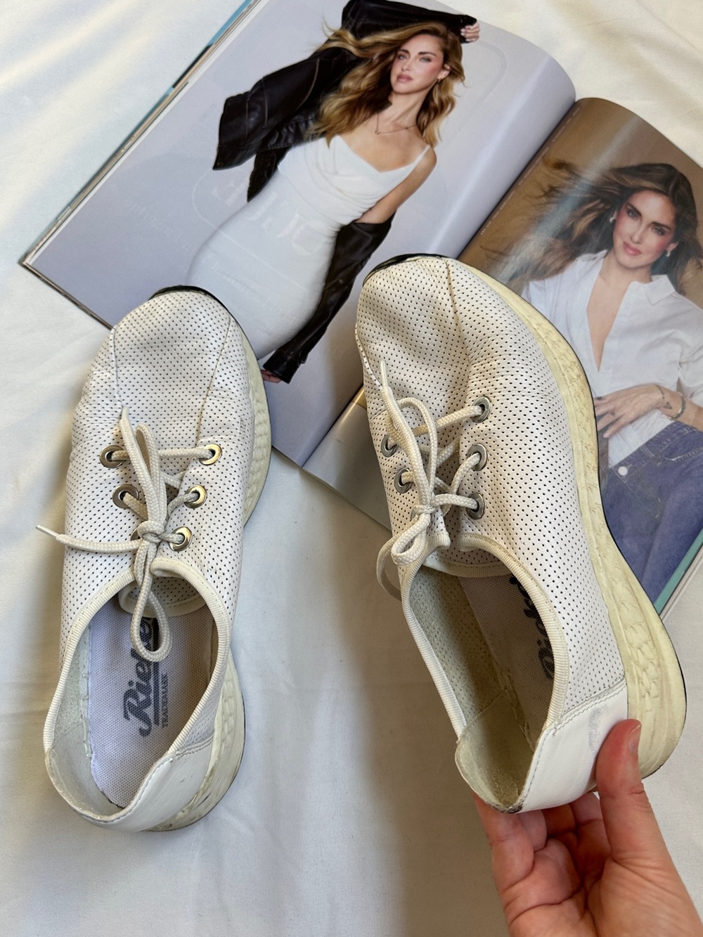3/50$Rieker White Perforated Lace-Up Women's  Sneakers